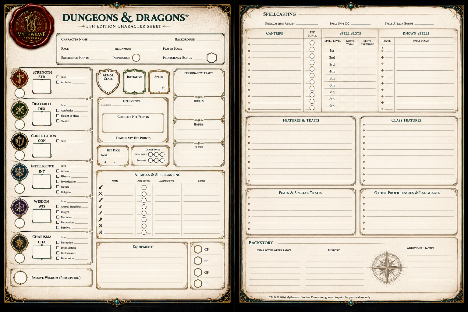 Crown & Lantern Studios 5E character sheet preview